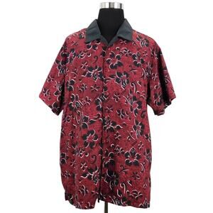 Zero Gravity Men XL Hawaiian Red Short Sleeve Button Shirt Tropical Beach Floral
